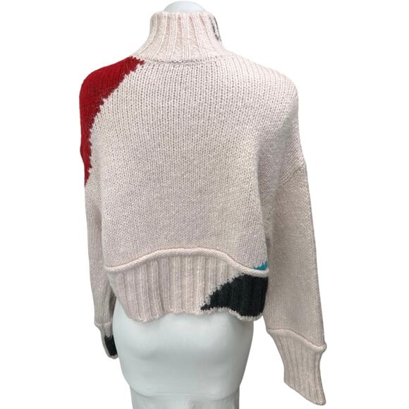 Zara Pink Red Wool Turtleneck Oversized Colorblock Pullover Sweater Top Size M - Picture 2 of 5